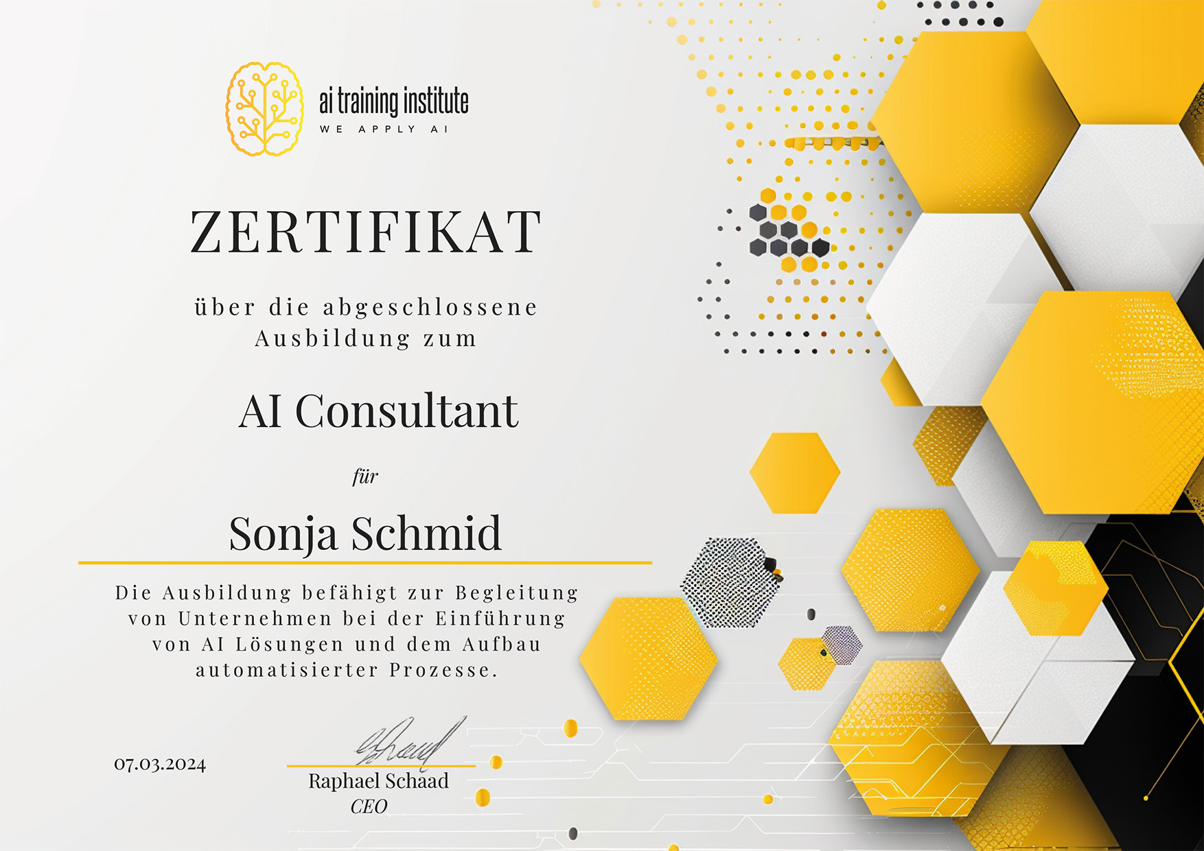 AI consultant Zertifikat
